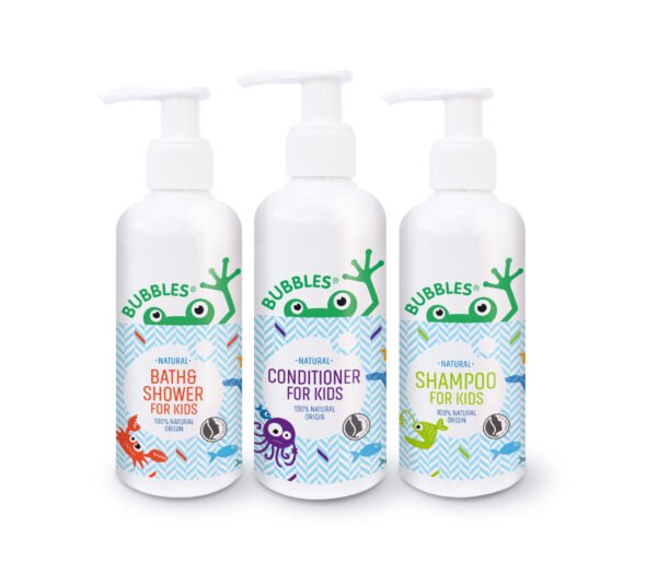 Bubbles rinkinys vaikams 3 x 200 ml (šampūnas, dušo želė, kondicionierius)