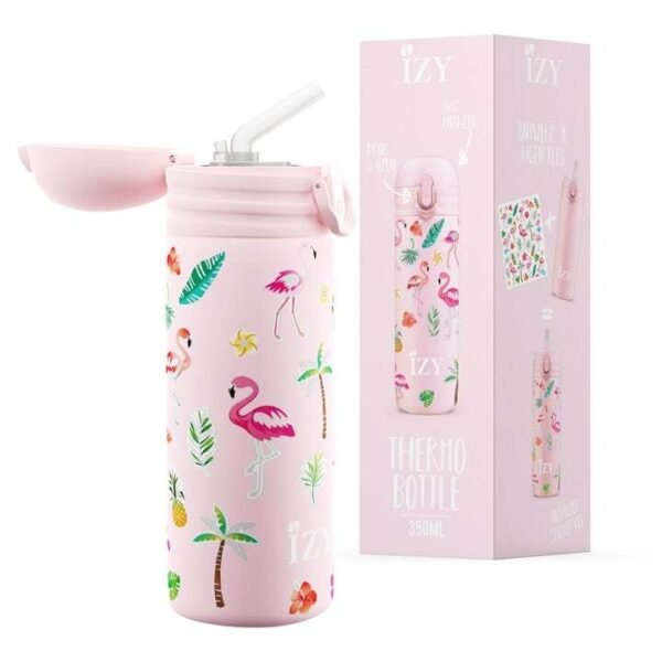 Rožinė termo gertuvė - flamingai, 350 ml - IZY