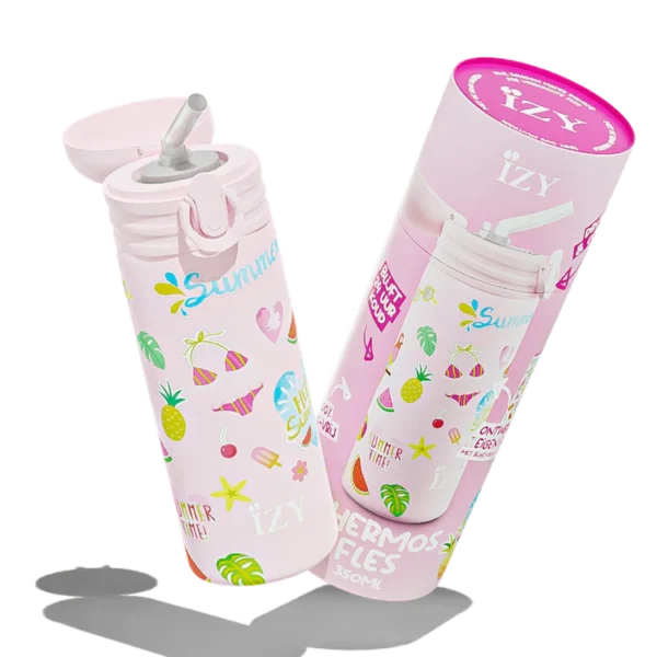 Rožinė termo gertuvė - vasara, 350 ml - IZY