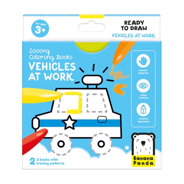 Spalvinimo Knygutė Ready to Draw - Vehicles at Work, 3+, Banana Panda